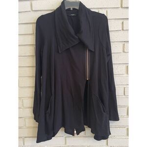 Terez Women's Black Activewear Top Cotton Blend Front Zip Long Sleeve Sz. Medium